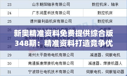 新奥精准资料免费提供综合版348期:精准资料打造竞争优势
