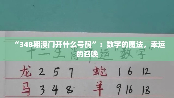 “348期澳门开什么号码”:数字的魔法,幸运的召唤