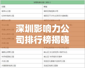 深圳影响力公司排行榜揭晓!这些巨头独占鳌头!