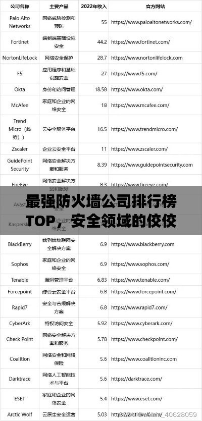 最强防火墙公司排行榜TOP,安全领域的佼佼者