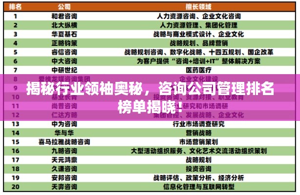 揭秘行业领袖奥秘,咨询公司管理排名榜单揭晓!
