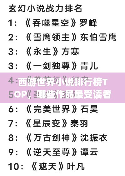 西游世界小说排行榜TOP,哪些作品最受读者喜爱?