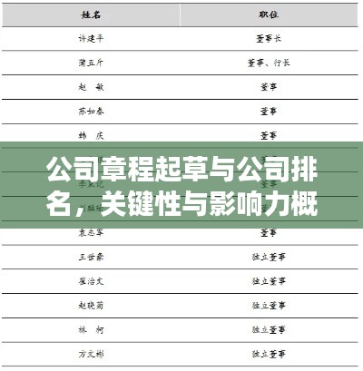 公司章程起草与公司排名，关键性与影响力概览