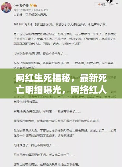 网红生死揭秘,最新死亡明细曝光,网络红人背后的瞬间震撼心灵