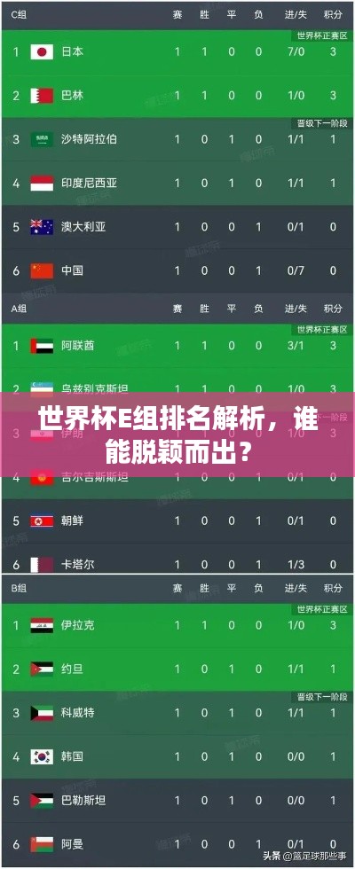 世界杯E组排名解析，谁能脱颖而出？