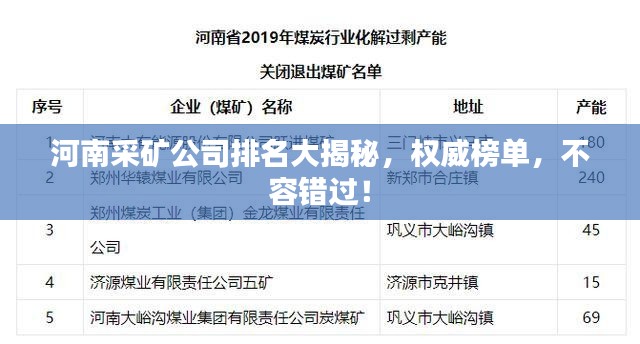 河南采矿公司排名大揭秘，权威榜单，不容错过！