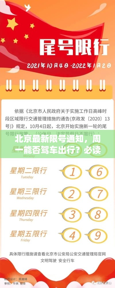 北京最新限号通知,周一能否驾车出行?必读资讯!