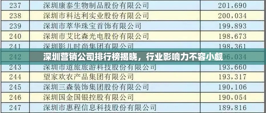 深圳营销公司排行榜揭晓，行业影响力不容小觑