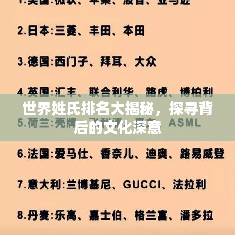 世界姓氏排名大揭秘，探寻背后的文化深意