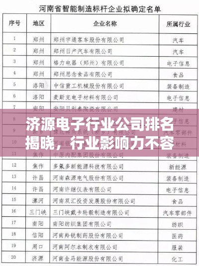 济源电子行业公司排名揭晓,行业影响力不容小觑