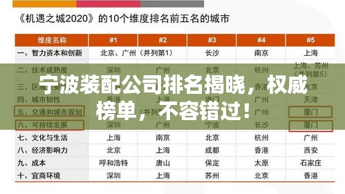 宁波装配公司排名揭晓，权威榜单，不容错过！