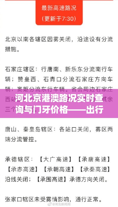 河北京港澳路况实时查询与门牙价格——出行健康双重关注指南
